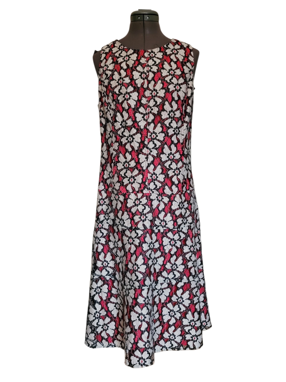 NWT Anne Klein Black & White Floral Lace Shift Dress Pink Lining Size 12